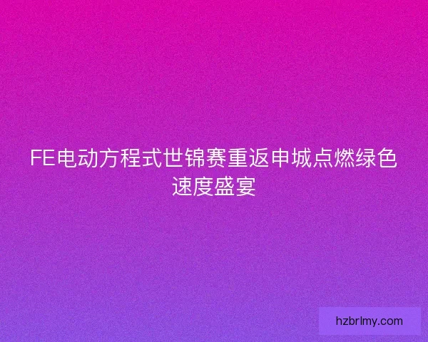 FE电动方程式世锦赛重返申城点燃绿色速度盛宴
